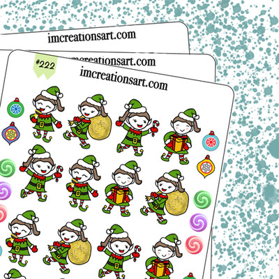 Adorable Christmas Holiday Elves Hand Drawn Planner Stickers Organizer Journal