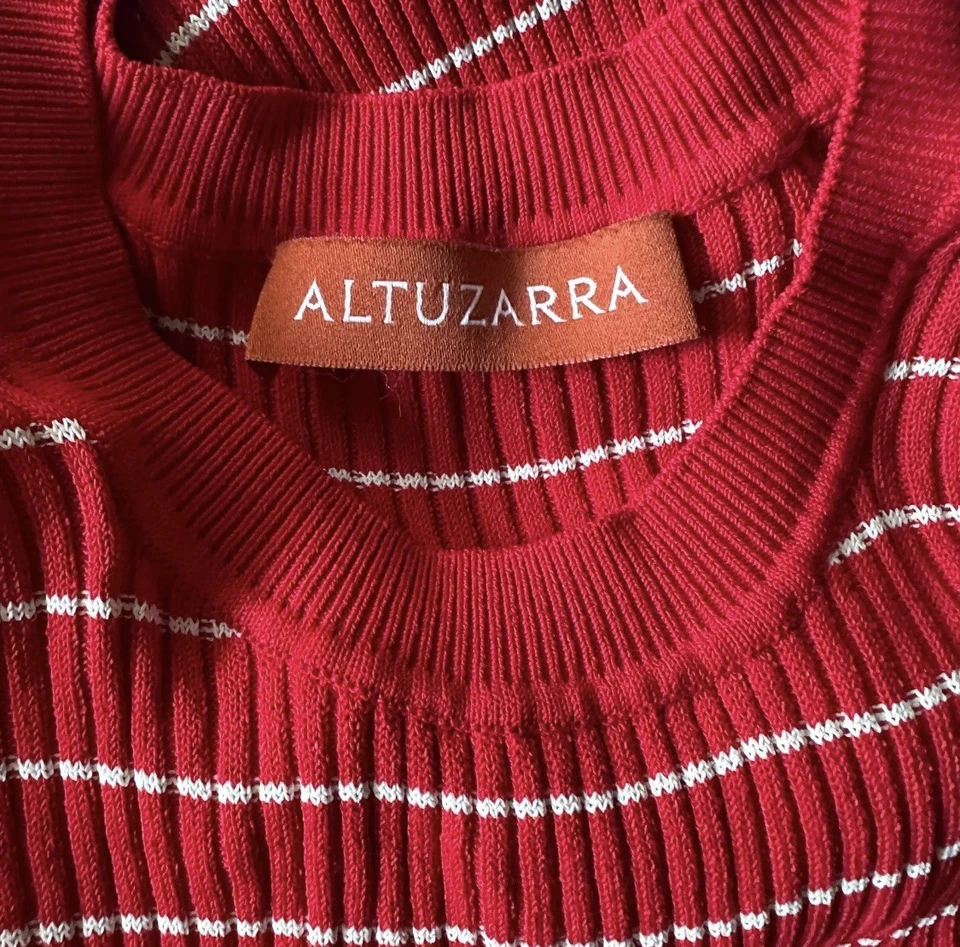Altuzarra Womens Red Delpini ruffled striped ribbed Midi Dress Medium S  - Image 3 of 4