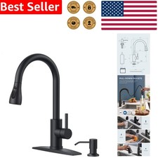 Matte Black Kitchen Faucet w/ Soap Dispenser, Pull Down Stainless Steel Singl...