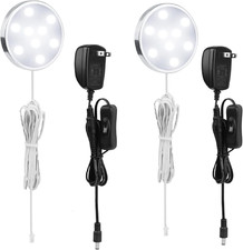 12V under Cabinet LED Puck Lighting Kit 2 Packs Slim Aluminum Puck Lights,Single