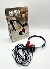 Vintage 70s Mura Red Set III Rare Earth Drivers Headphones Made in Japan Hi-Fi