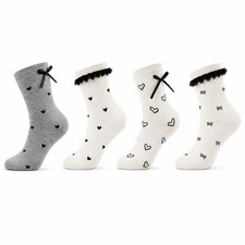 4 Pairs Women s Lace Ruffle Socks, Cute Frilly Ankle 6-10, White, Gray, Black