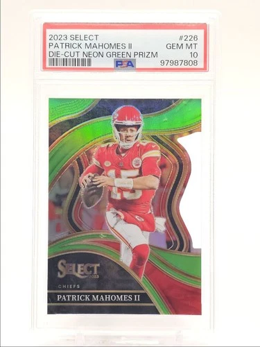 PATRICK MAHOMES II 2023 SELECT CLUB LEVEL NEON GREEN DIE CUT /499 PSA 10 Q0004