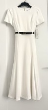 CALVIN KLEIN SHOT SLEEVE FIT FLARE, BELTED MIDI DRESS, WHITE CREAM, SIZE 4 NWT