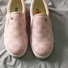 Michael Kors Girls Pink Logo Slip-On Flats White Textile Low Top Size 3