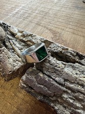 New 925 Sterling Silver 2 CT Natural Green Gemstone Emerald Cut Men's Ring Sz 8