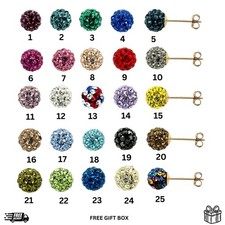 14K Yellow Gold Round Crystal Ball Push Back Stud Earrings 8 mm