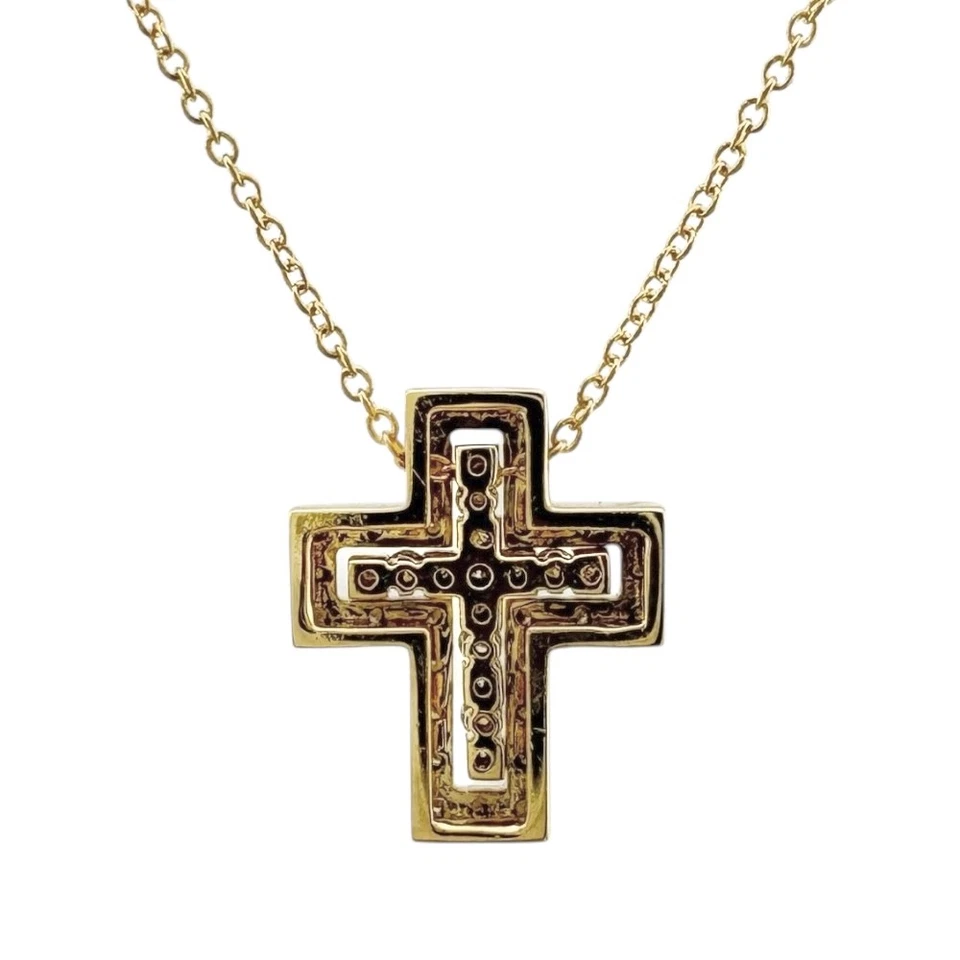 Collar Damiani K18 oro amarillo diamante cruz Belle época usado Foto 3 de 4