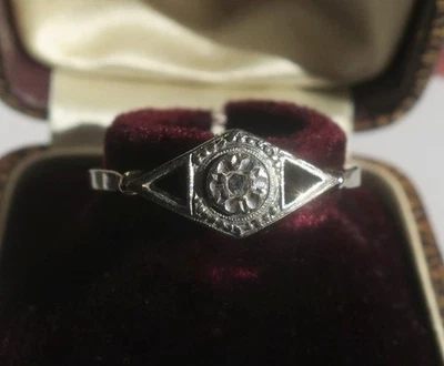 Bague ancienne Art Déco Diamant - Or blanc 18 k et platine France vers 1930 - Photo 1/4