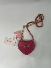 NWT Juicy Couture Pink Sparkle Heart Belt Bag W/ Gold Chain. Sz Small Zip Close.