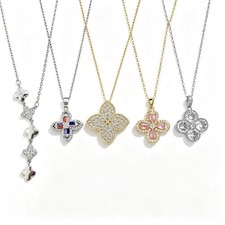 5pcs Gold Silver Tone Four Leaf Clover Pendant Necklace Set CZ Women Girls