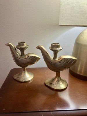 Nate Berkus PAIR Candle Holders Dove Bird Gold Metal Boho Modern Farmhouse