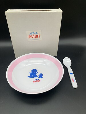 Baby Werbeteller '' Evian '' neu und verpackt mit kleinem Löffel
