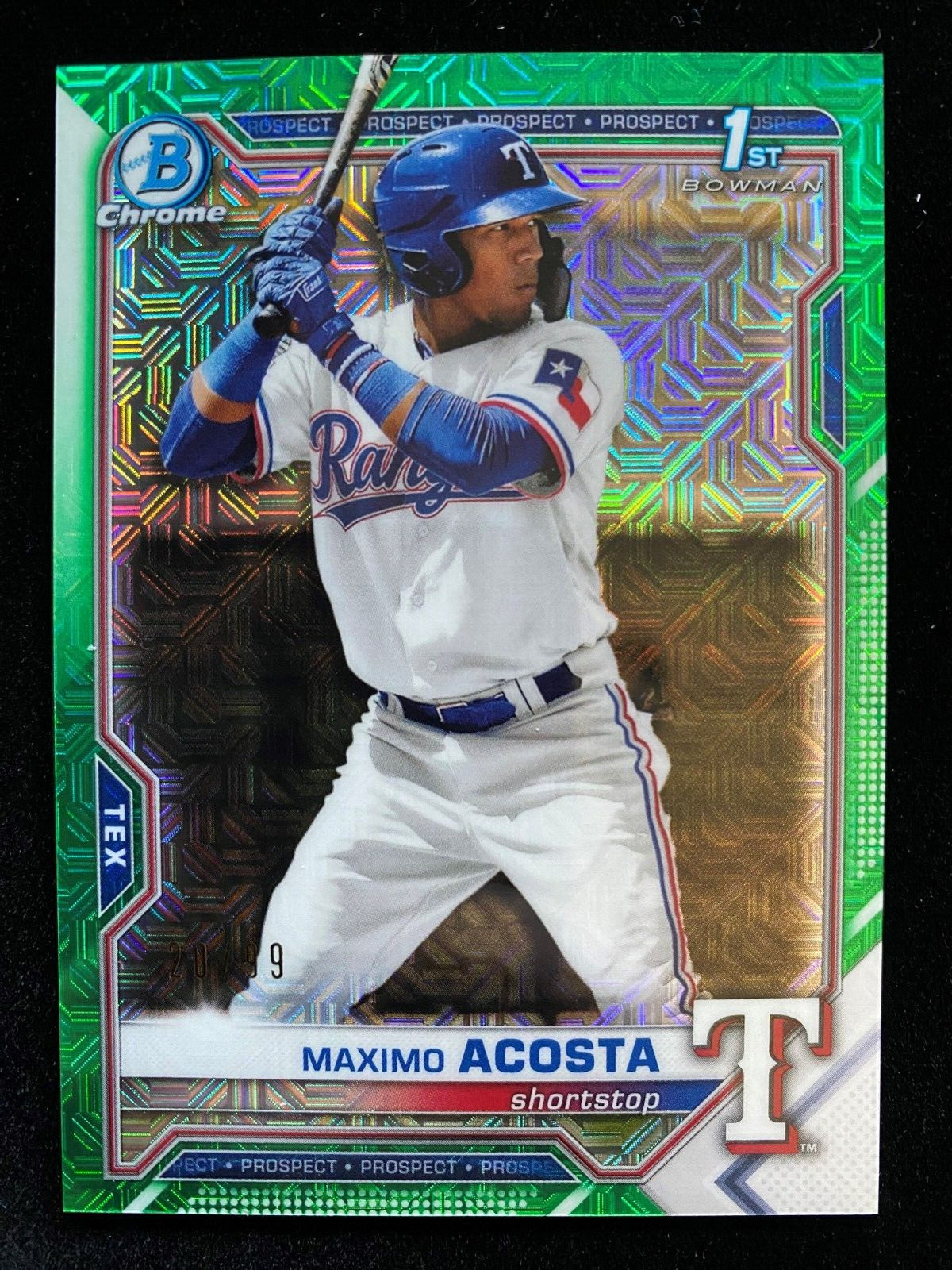 2021 Bowman Chrome MAXIMO ACOSTA 1st Rookie BCP-7 GREEN MOJO REFRACTOR #20/99 RC
