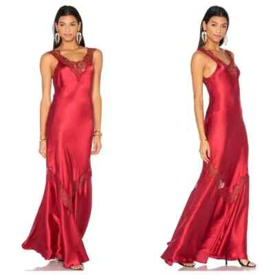 Revolve LPA 102 Bordeaux Red Satin & Lace Gown $278 Small | eBay