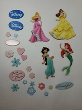 Lot Of 4 Disney Princess Cardboard Scrapbooking With Hearts, Words Embelishments