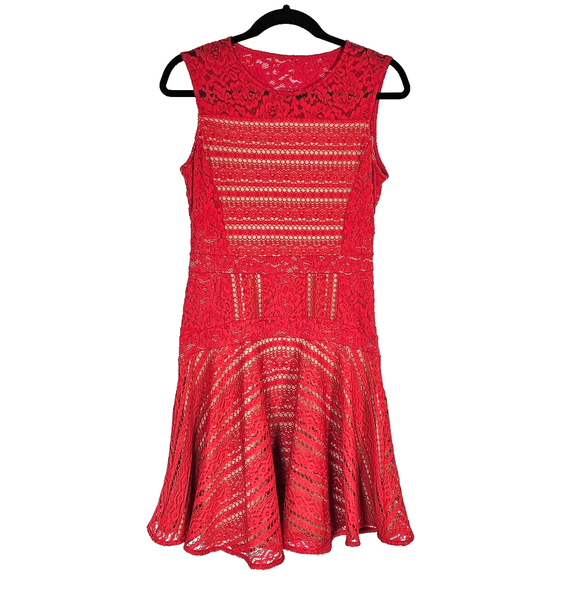 BCBGMAXAZRIA Womens Size S Jalina Red Lace Sleeveless Lined Side Zip Short  Dress