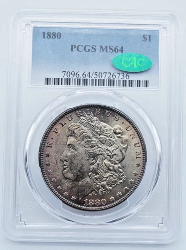 1880 Morgan $1 Dollar PCGS & CAC MS64 Dark Rainbow Toning - U1066