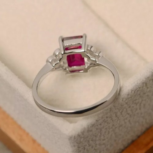 AAA 2.55 Ct Emerald Cut Ruby & Diamond Engagement Ring 14k Solid White Gold - Picture 3 of 9