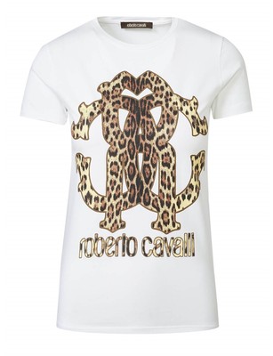 Roberto Cavalli -T-Shirt Donna Maniche Corte Logo Maculato Animalier | eBay