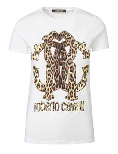 Roberto Cavalli -T-Shirt Donna Maniche Corte Logo Maculato Animalier | eBay