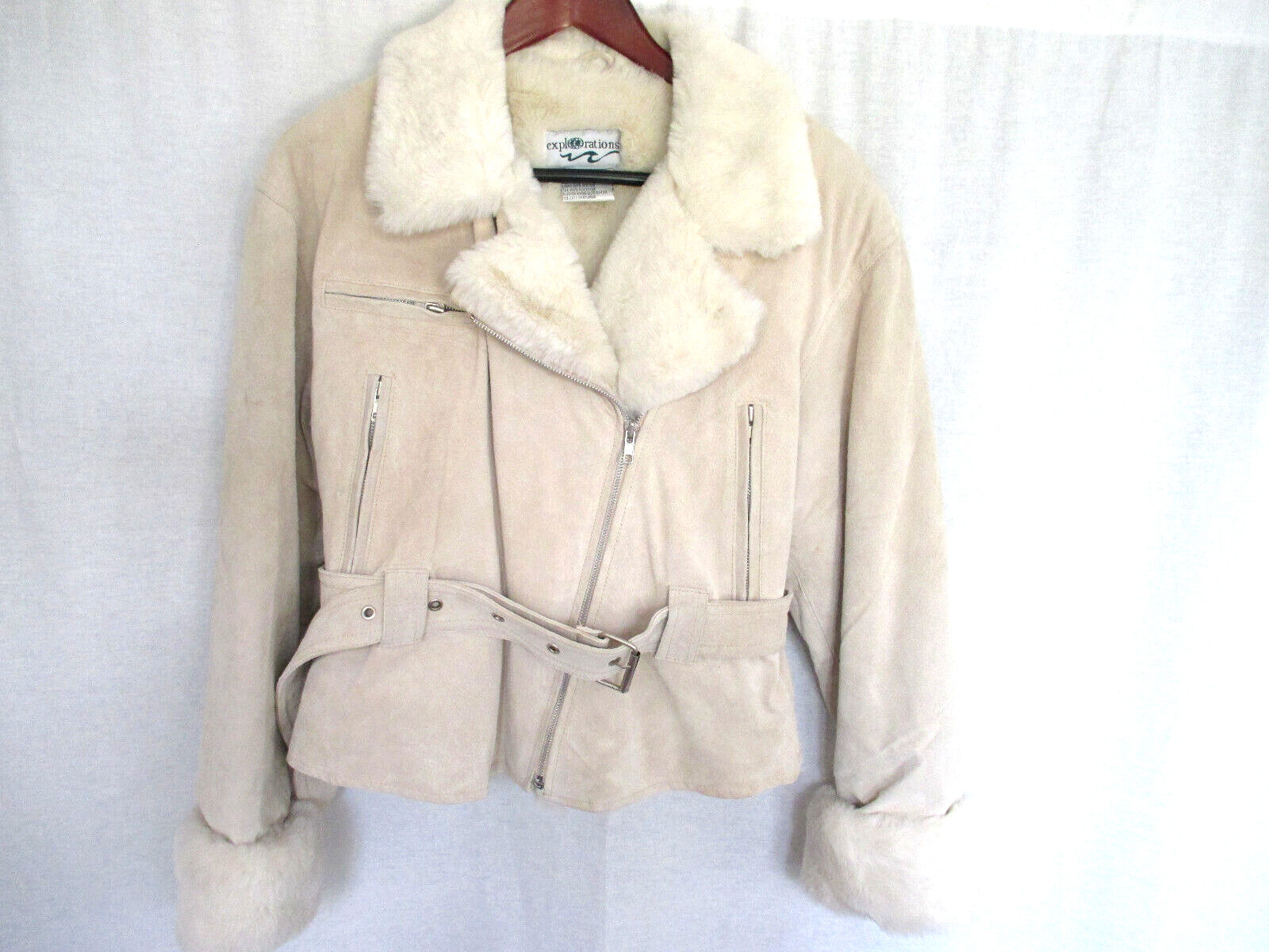 Explorations Suede Leather Jacket Medium Beige w/… - image 3