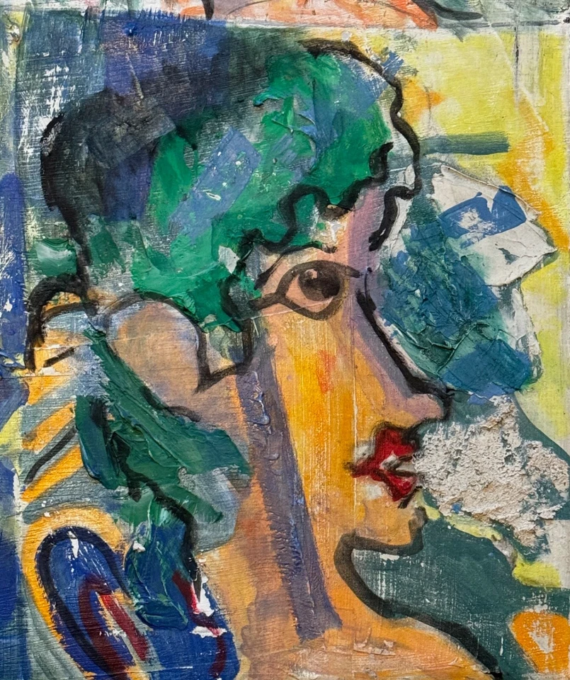 Vintage Textured Abstract Figural Heads Painting Mixed Media Art Signed Pollack - Image 4 of 4