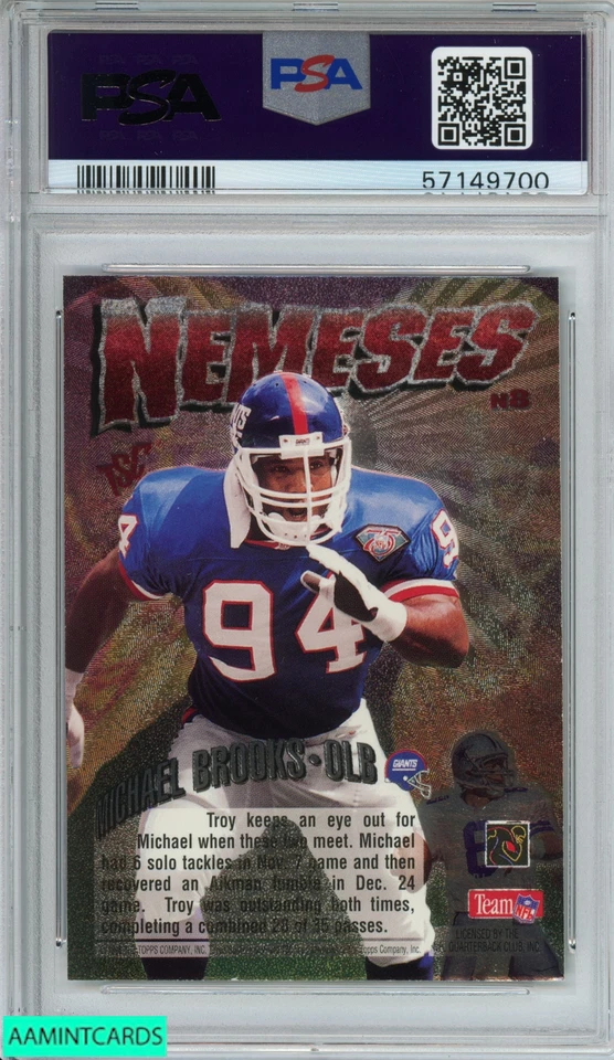 1995 STADIUM CLUB NEMESES MICHAEL BROOKS TROY AIKMAN #N8 NEMESES HOF PSA 9 MINT - Image 2 of 3