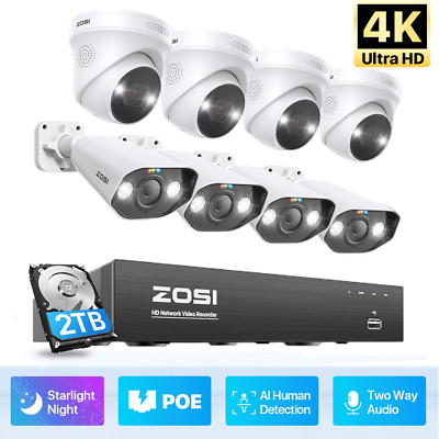 ZOSI 4K 8CH NVR 8MP POE CCTV Security Camera System 2TB HDD 2-Way Audio Outdoor