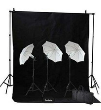 Fodoto 3-Point 1800W Continuous Umbrella Lighting Kit Black Backdrop Stand
