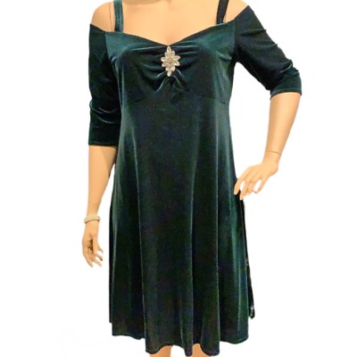 Igigi Velvet Jewels Midi Dress Size 22/24 Dark Green Cold Shoulder 3/4  Sleeves | eBay