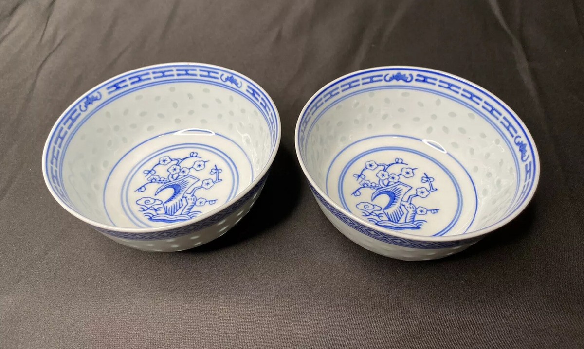 Set of 2 Chinese Rice Eyes Seed Translucent Blue & White Small