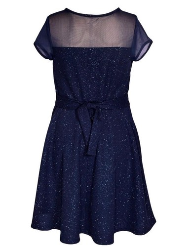 NEW Bonnie Jean Girls Size 12 "NAVY SPARKLE SCUBA" Bow Front Skater Dress NWT - Picture 3 of 4