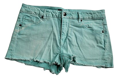 Forever 21 Jean Shorts Womens Size 28 Denim Bleach Spots Raw Hem Light Blue