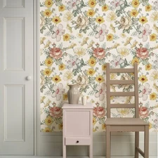 Jiffdiff Light Yellow Floral Wallpaper Vinyl Peel And Stick Room Decor