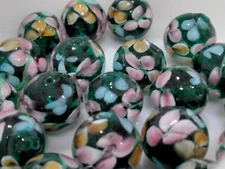 Handmade Lampwork Glass, Inner Flower, Green, 12mm,  10 Pce,Free Post, OZ SELLER