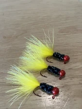 Three hand tied 1/16 crappie jigs 
