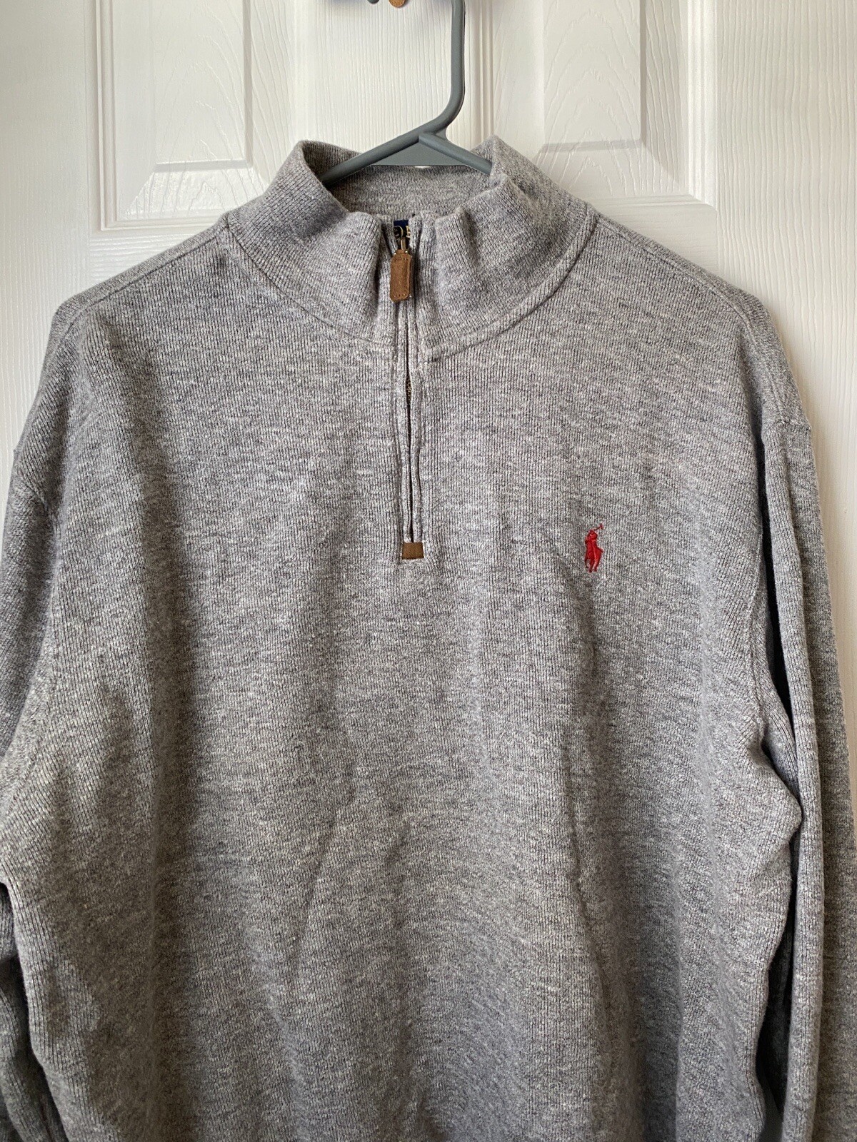 Felpa Polo Ralph Lauren Uomo Grigio L Manica Lunga Estate Costola Pony Quarto Cerniera