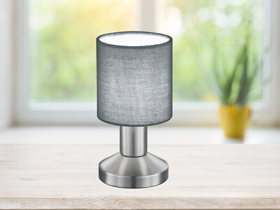 Tischlampe mit Lampenschirm Stoff grau, Nachttischlampe Tischleuchte Touch