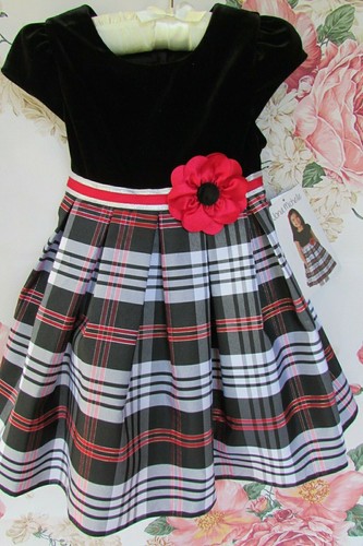 BNWT Black Velvet Tartan Party Occasion Dress  18-24 Age 2 JONA MICHELLE USA - Picture 1 of 12