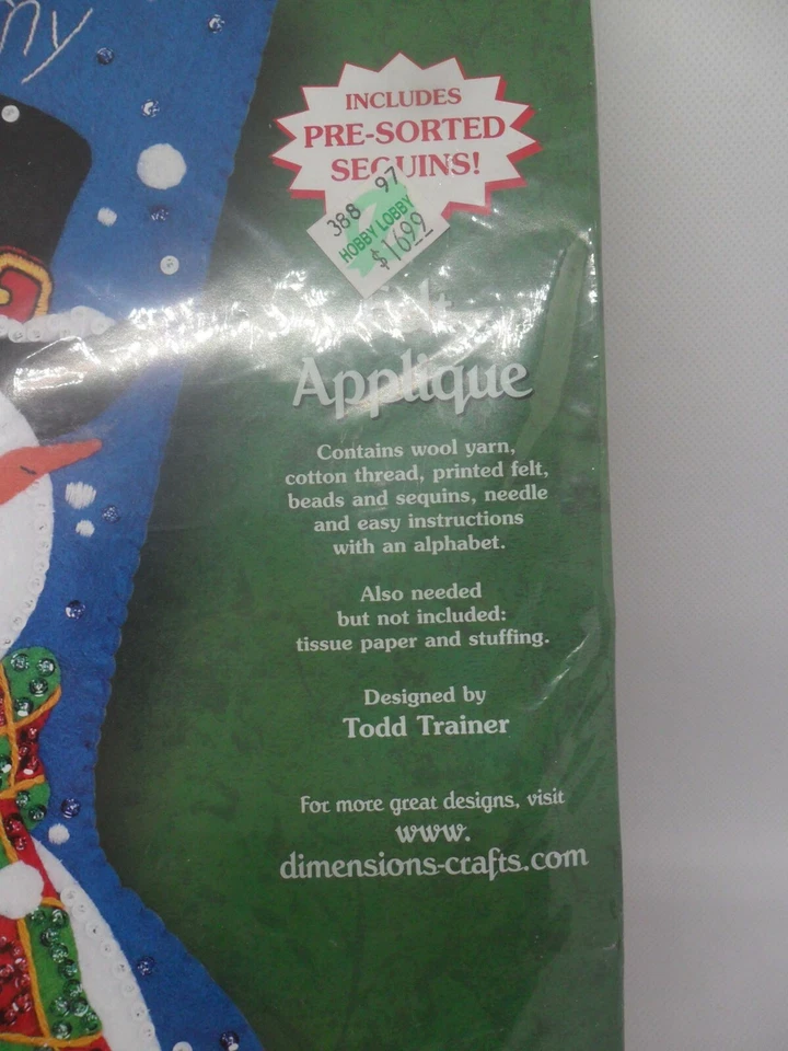 Medias de muñeco de nieve con lentejuelas Feltworks by Dimensions 2002, kit de apliques de fieltro #8113 Foto 2 de 4