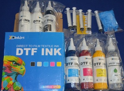 XC Inkjet DTF Direct to Film Textile Ink for Epson Printers CMYKW 1200ml (6x200)