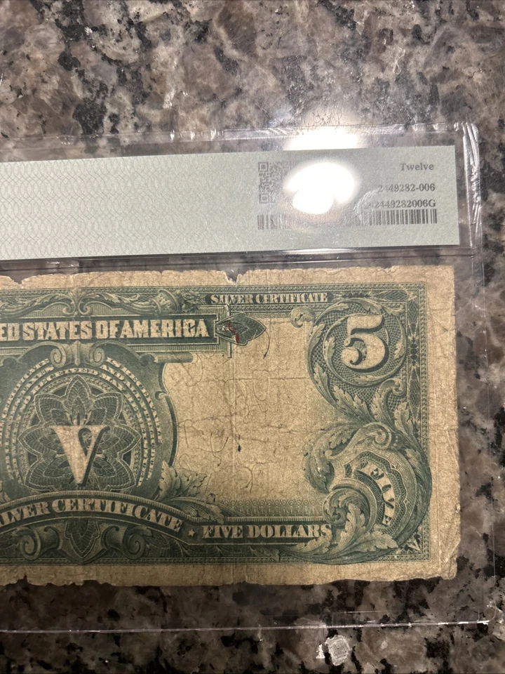 Fr.281 1899 $5 Five Dollars Silver Certificate "CHIEF NOTE" , PMG Fine 12  - Image 4 of 4