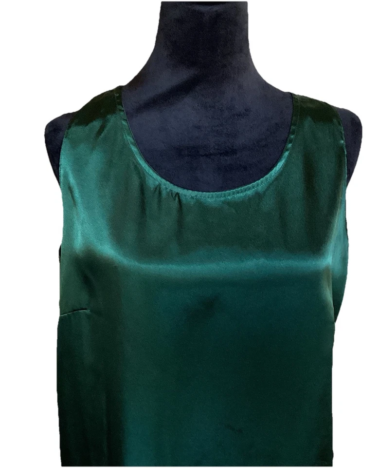 Basic Editions Vtg Green Silk Tank Top Blouse Women's LRG Scoop Neck Holiday 90s - Image 2 of 4