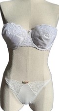 Vtg Bra Maidenform NOS Chantilly Lace 36C White Pink Rose Panty Set Union USA