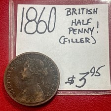 1860 British 1/2 Penny Coin. (Filler) ENN Coins
