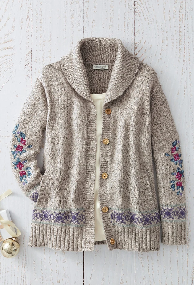 Coldwater Creek Sunflower Cardigan color Dark Olive Multi - Image 2 of 4