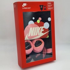 3 Pc Nike Baby Girls Outfit 6-12 Months Bodysuit Booties Headband, Black & Pink