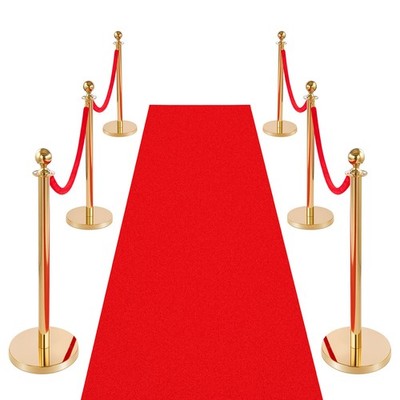 Uimoso 6PCS Gold Stanchion Post Set with Red Carpet & 4 Velvet Ropes Hollow Base