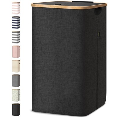 BALEINE 70L Laundry Hamper w/ Lid, Tall Bamboo Pull Handles, Large Basket